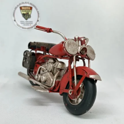 Kırmızı Yan Çantalı Metal Motosiklet Biblo - El Yapımı Retro