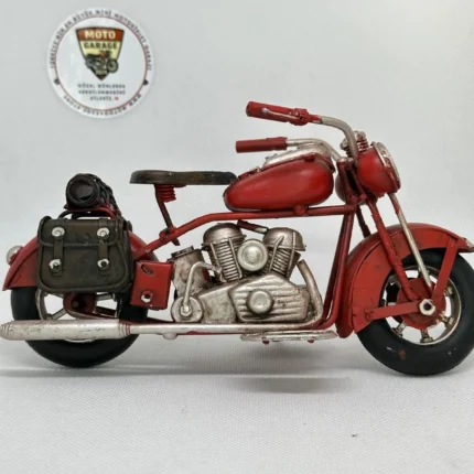Kırmızı Yan Çantalı Metal Motosiklet Biblo – El Yapımı Retro - görsel 2