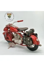 Kırmızı Yan Çantalı Metal Motosiklet Biblo - El Yapımı Retro - Görsel 5