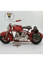 Kırmızı Yan Çantalı Metal Motosiklet Biblo - El Yapımı Retro - Görsel 6