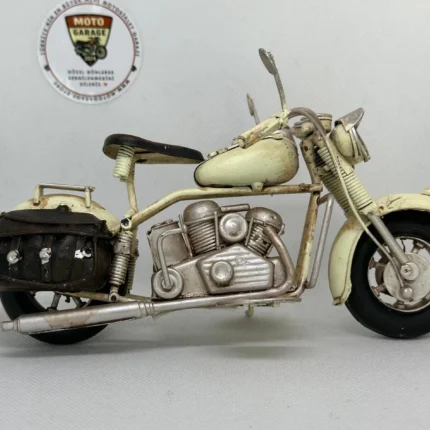 Krem Yan Çantalı Metal Motosiklet Biblo – El Yapımı Retro - görsel 2