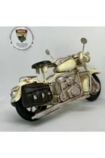 Krem Yan Çantalı Metal Motosiklet Biblo - El Yapımı Retro - Görsel 3