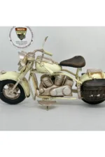 Krem Yan Çantalı Metal Motosiklet Biblo - El Yapımı Retro - Görsel 6