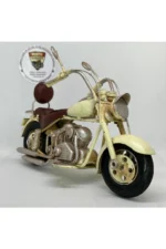El Yapımı Krem Chopper/Cruiser Metal Motosiklet Biblosu – Kahverengi Koltuklu & Sissy Barlı