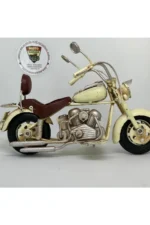 El Yapımı Krem Chopper/Cruiser Metal Motosiklet Biblosu – Kahverengi Koltuklu & Sissy Barlı - Görsel 2