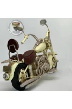 El Yapımı Krem Chopper/Cruiser Metal Motosiklet Biblosu – Kahverengi Koltuklu & Sissy Barlı - Görsel 3