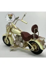 El Yapımı Krem Chopper/Cruiser Metal Motosiklet Biblosu – Kahverengi Koltuklu & Sissy Barlı - Görsel 5