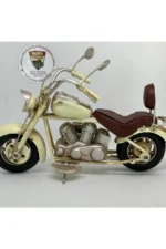 El Yapımı Krem Chopper/Cruiser Metal Motosiklet Biblosu – Kahverengi Koltuklu & Sissy Barlı - Görsel 6