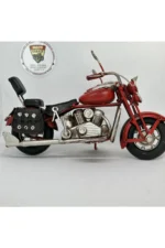 El Yapımı Kırmızı Chopper/Cruiser Metal Motosiklet Biblosu – Siyah Yan Çantalı & Sissy Barlı - Görsel 2