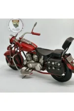 El Yapımı Kırmızı Chopper/Cruiser Metal Motosiklet Biblosu – Siyah Yan Çantalı & Sissy Barlı - Görsel 5