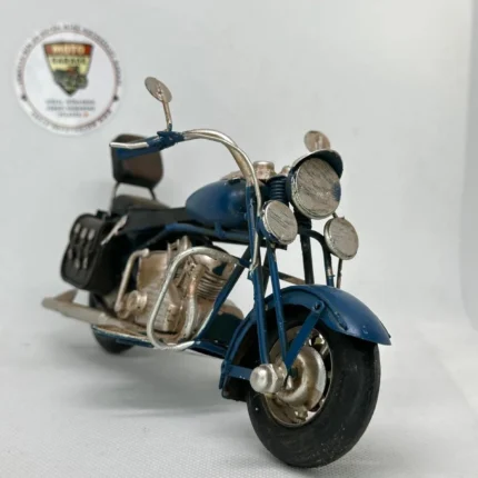 El Yapımı Lacivert & Siyah Sissy Barlı Chopper Metal Motosiklet Biblosu – Retro Cruiser Figür