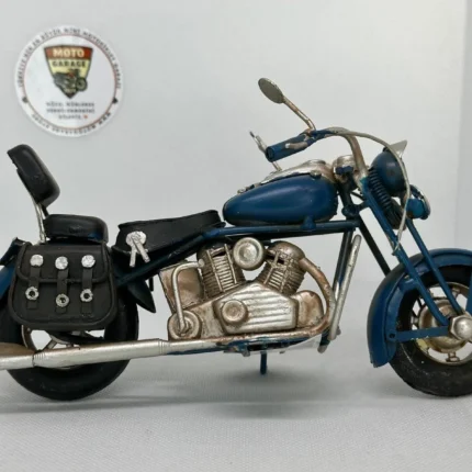 El Yapımı Lacivert & Siyah Sissy Barlı Chopper Metal Motosiklet Biblosu – Retro Cruiser Figür - görsel 2