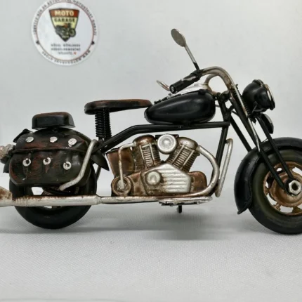 El Yapımı Siyah Chopper Metal Motosiklet Biblosu – Retro Koleksiyonluk Cruiser Figür - görsel 2