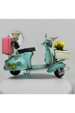 El Yapımı Dekoratif Turkuaz Çiçekli Scooter Motosiklet Model – Metal Biblo & Vintage Maket (13 cm) - Görsel 2