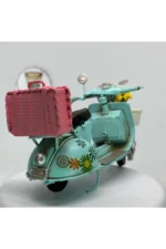 El Yapımı Dekoratif Turkuaz Çiçekli Scooter Motosiklet Model – Metal Biblo & Vintage Maket (13 cm) - Görsel 3