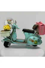 El Yapımı Dekoratif Turkuaz Çiçekli Scooter Motosiklet Model – Metal Biblo & Vintage Maket (13 cm) - Görsel 6