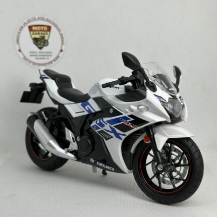 Suzuki GSX250R 1:12 Sesli Işıklı Diecast Motosiklet Modeli - Beyaz Mavi