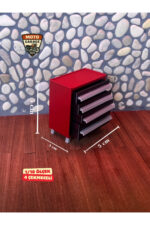 1/18 Ölçek 4 Çekmeceli Tekerlekli Alet Çekmecesi- Kırmızı Siyah Diorama Garaj Aksesuarı - Görsel 2