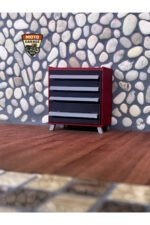 1/18 Ölçek 4 Çekmeceli Tekerlekli Alet Çekmecesi- Kırmızı Siyah Diorama Garaj Aksesuarı - Görsel 3