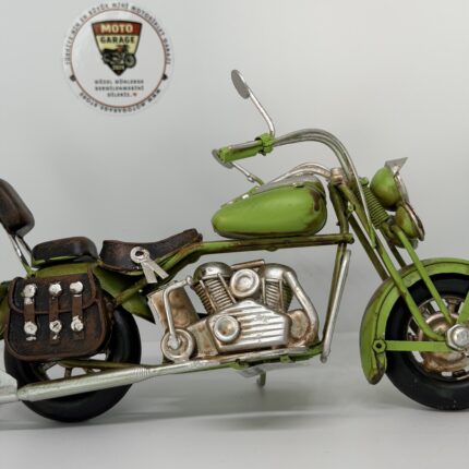 Nostaljik Deri Çantalı Yeşil Chopper – 1:18 Ölçek (12cm) Dekoratif Motosiklet Modeli - görsel 2