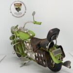 Nostaljik Deri Çantalı Yeşil Chopper - 1:18 Ölçek (12cm) Dekoratif Motosiklet Modeli - Görsel 4