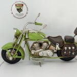 Nostaljik Deri Çantalı Yeşil Chopper - 1:18 Ölçek (12cm) Dekoratif Motosiklet Modeli - Görsel 5