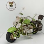 Nostaljik Deri Çantalı Yeşil Chopper - 1:18 Ölçek (12cm) Dekoratif Motosiklet Modeli - Görsel 6