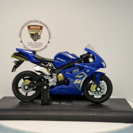 Mavi Yarış Motosikleti #54 – 1:18 Ölçek (12cm) Kutulu Standlı Diecast Model - görsel 2