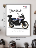 Honda Transalp 2025 Motosiklet Tasarımlı Ahşap Çerçeveli Tablo (30x40 cm) - Görsel 2