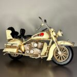 Krem Alev Motifli El Yapımı Metal Motosiklet Biblo (25 cm)
