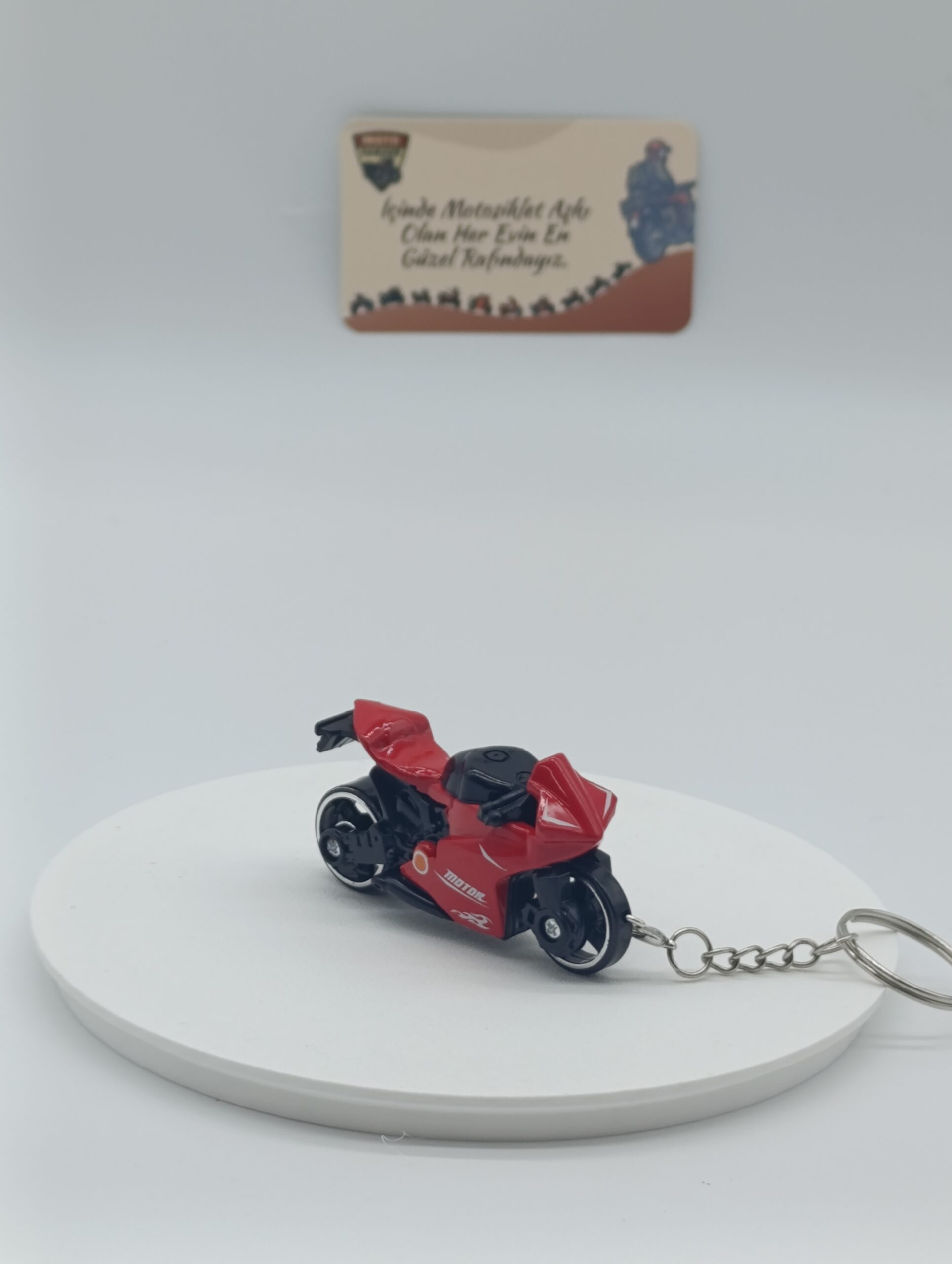1-3.jpg Süpersport Motosiklet Metal Anahtarlık Kırmızı - Diecast Yarış Motoru Figürü - Görsel 1