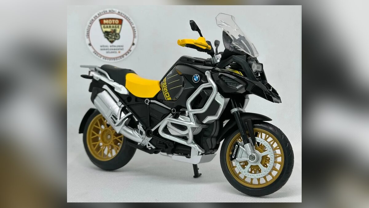 BMW R1250 GS maket 1:12 ölçek altın jantlı Maisto diecast model