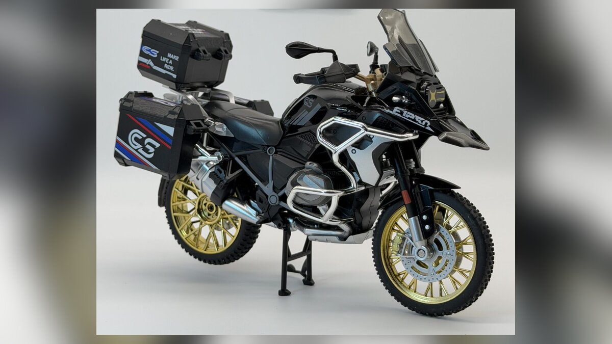 BMW R1250 GS maket 1:10 ölçek çantalı sesli ışıklı diecast adventure model