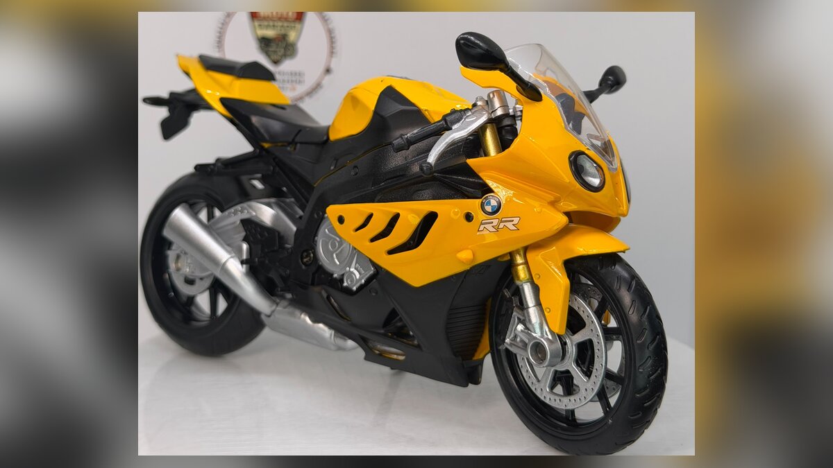 BMW S1000RR maket 1:12 ölçek sarı lisanslı diecast model