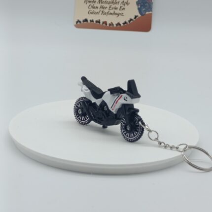 Adventure Motosiklet Metal Anahtarlık Beyaz - Diecast Macera Motoru Figürü