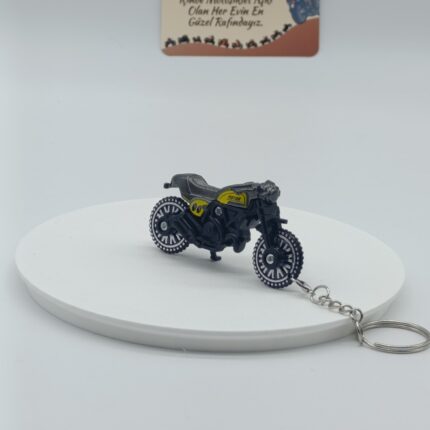 Scrambler Motosiklet Metal Anahtarlık Füme Sarı - Diecast Cafe Racer Motor Figürü