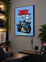 Suzuki GSX-R Mavi Işıklı Moto LightBox – 30x40 cm