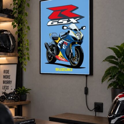 Suzuki GSX-R Mavi Işıklı Moto LightBox – 30x40 cm