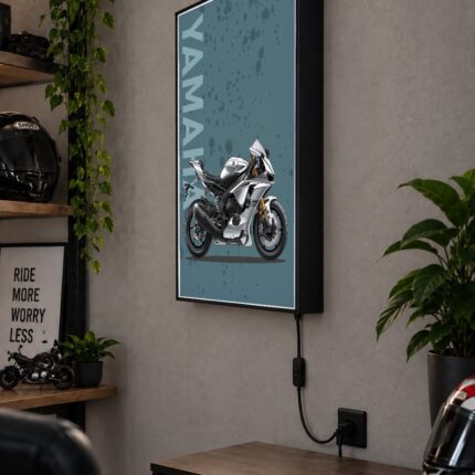 Yamaha YZF-R1 Gümüş Işıklı Moto LightBox – 30x40 cm - görsel 2