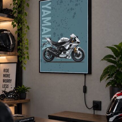 Yamaha YZF-R1 Gümüş Işıklı Moto LightBox – 30x40 cm